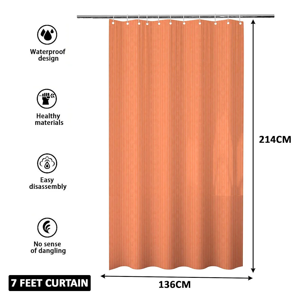 Kuber Industries Shower Curtain | 7 Feet | Bathroom Shower Curtain | AC Curtains | PVC Waterproof Window Curtain | Curtains for Bathtub | 8 Rings Curtain | Lining | Orange